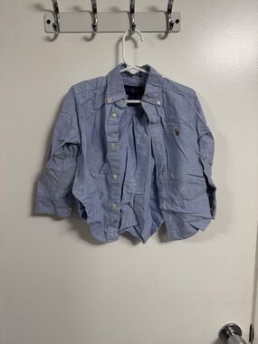 Ralph Lauren Navy Label Shirt with Yellow Logo on Light Blue Fabric